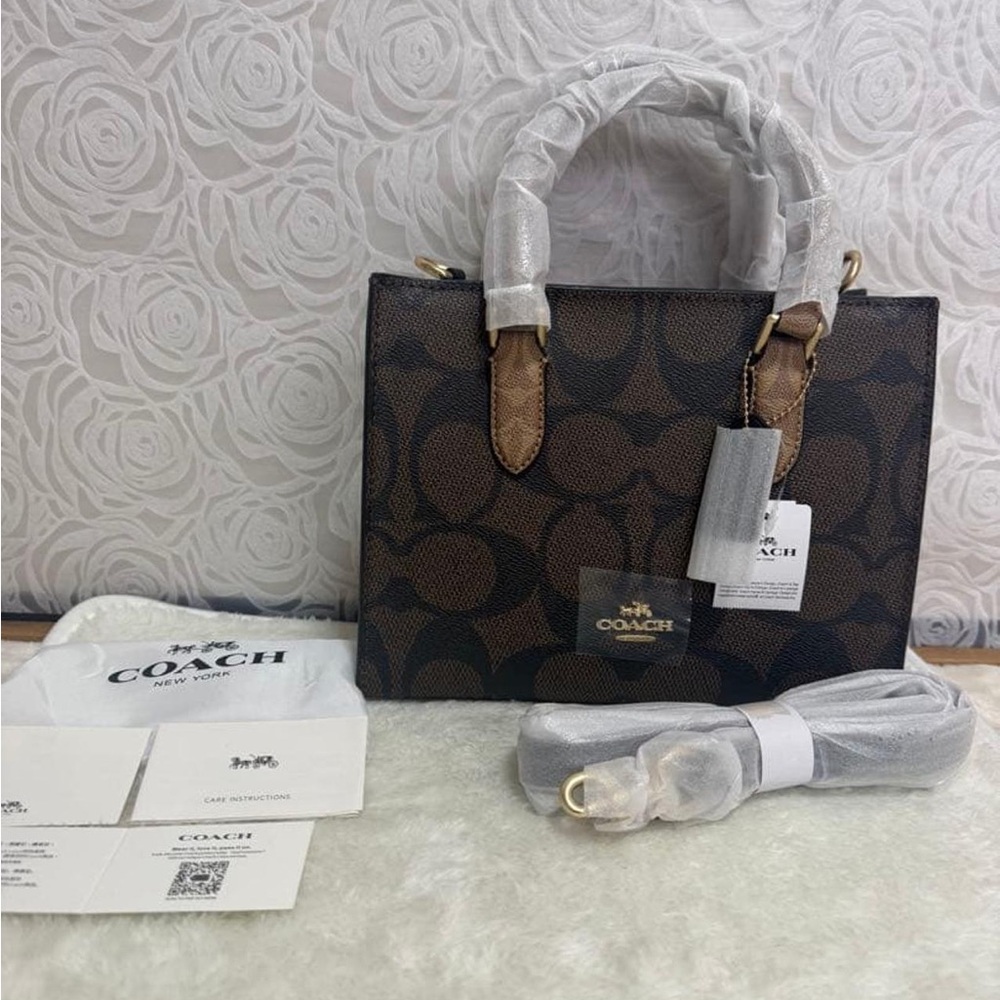 Coach Dark Brown and Black Signature Satchel